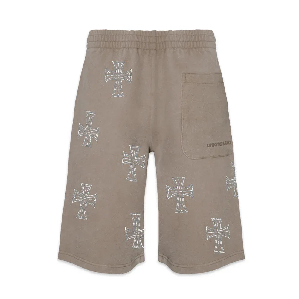 Outline Cross Rhinestone Baggy Sweat Shorts - UNKNOWN LONDON - VENTURER