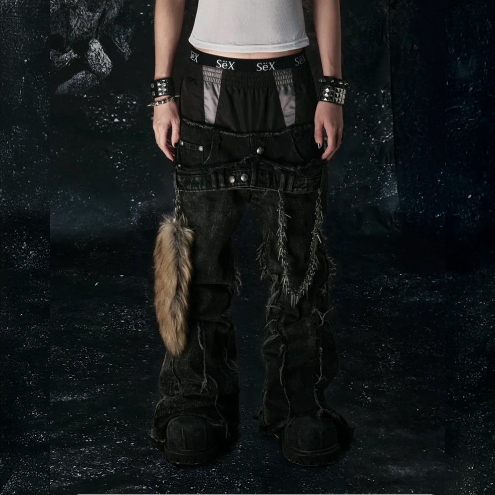 Tripple Layer Waxed Flared Jeans