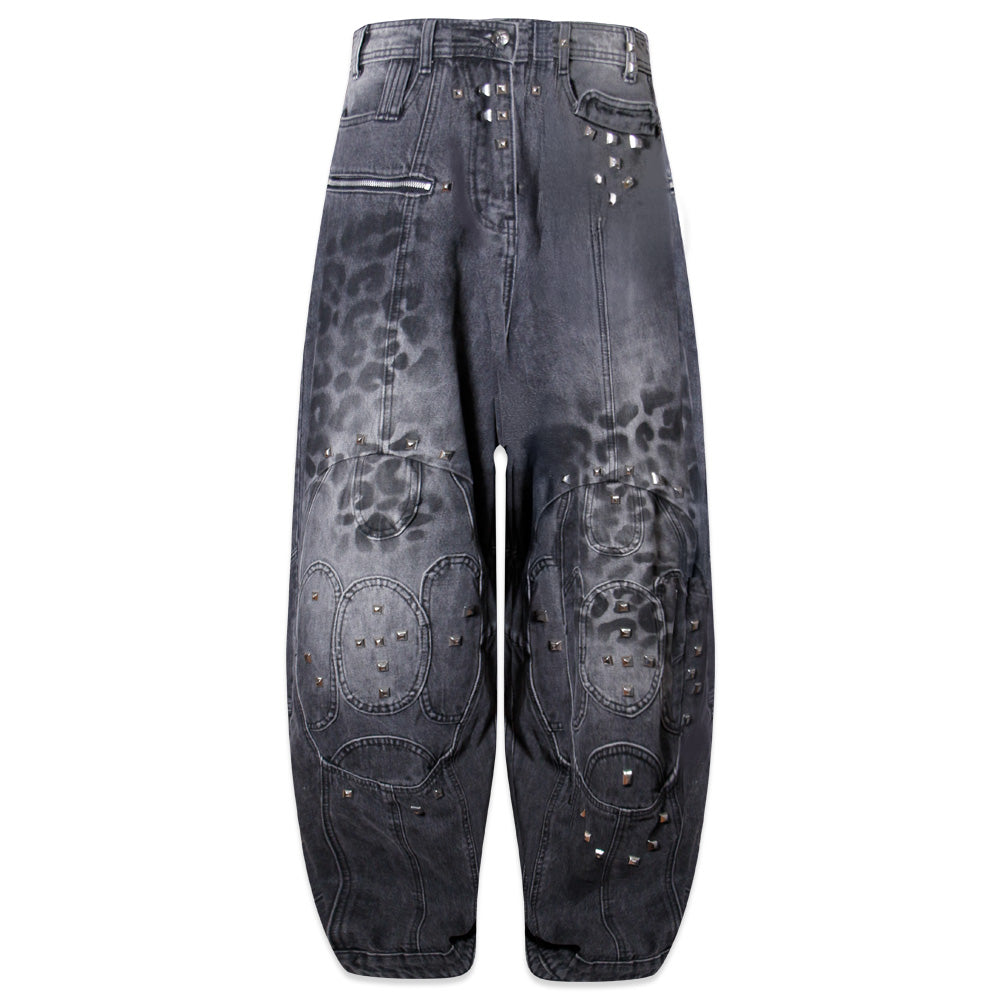 Leopard Waxed Gray Baggy Jeans