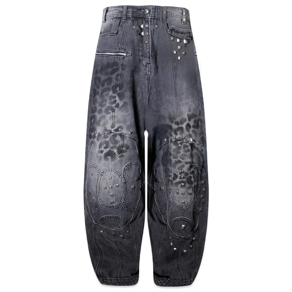 Leopard Waxed Grey Baggy Jeans - COZY WORLDWIDE - VENTURER