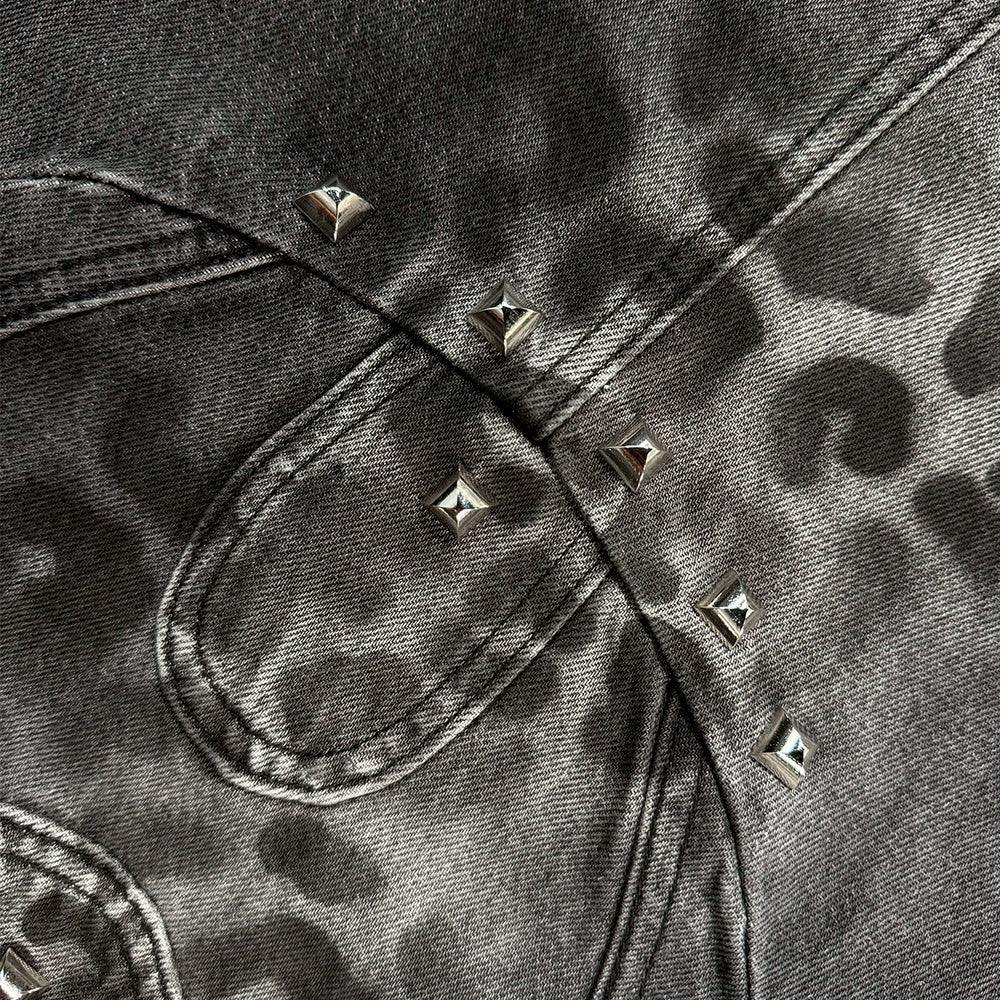 Leopard Waxed Grey Baggy Jeans - COZY WORLDWIDE - VENTURER