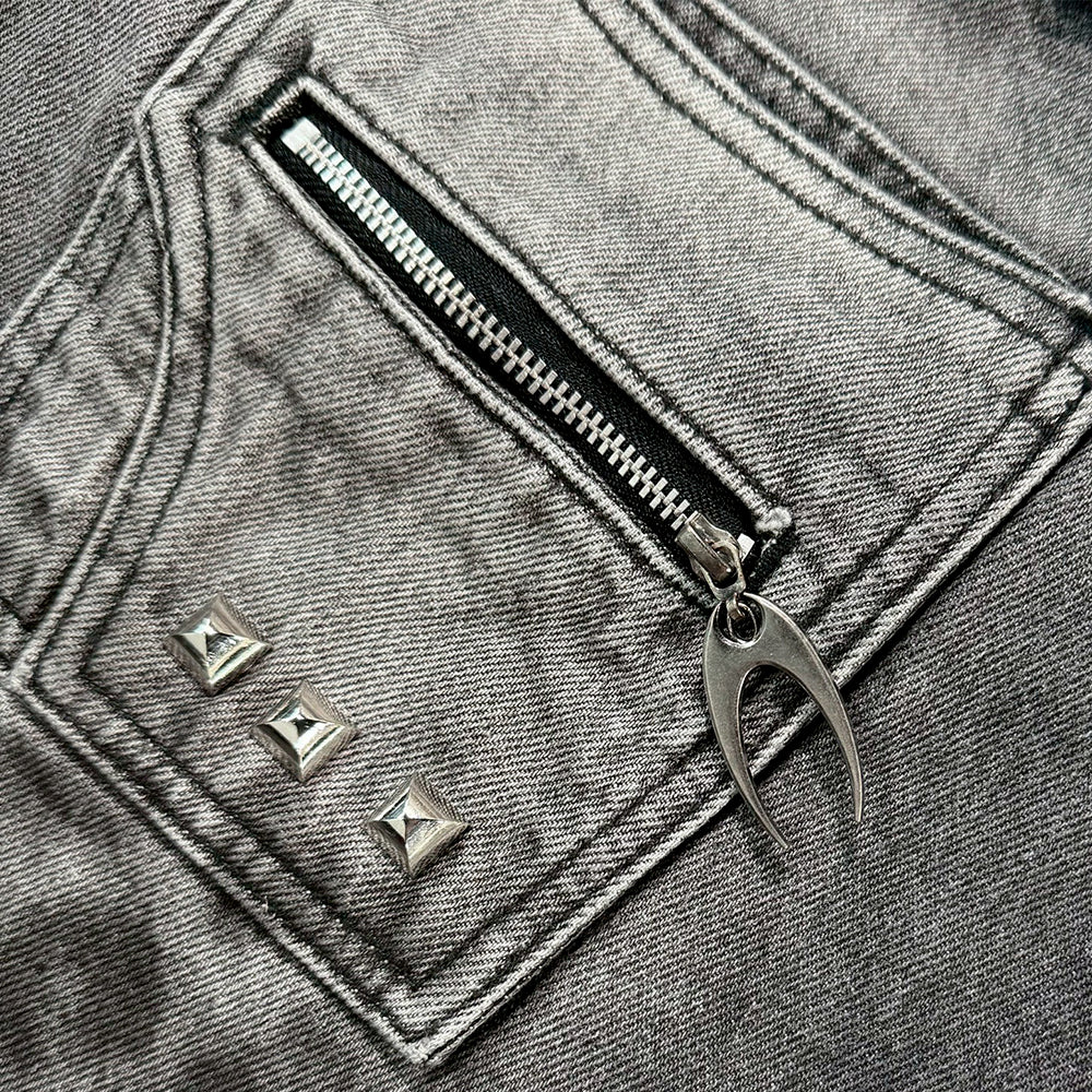 Leopard Waxed Gray Baggy Jeans