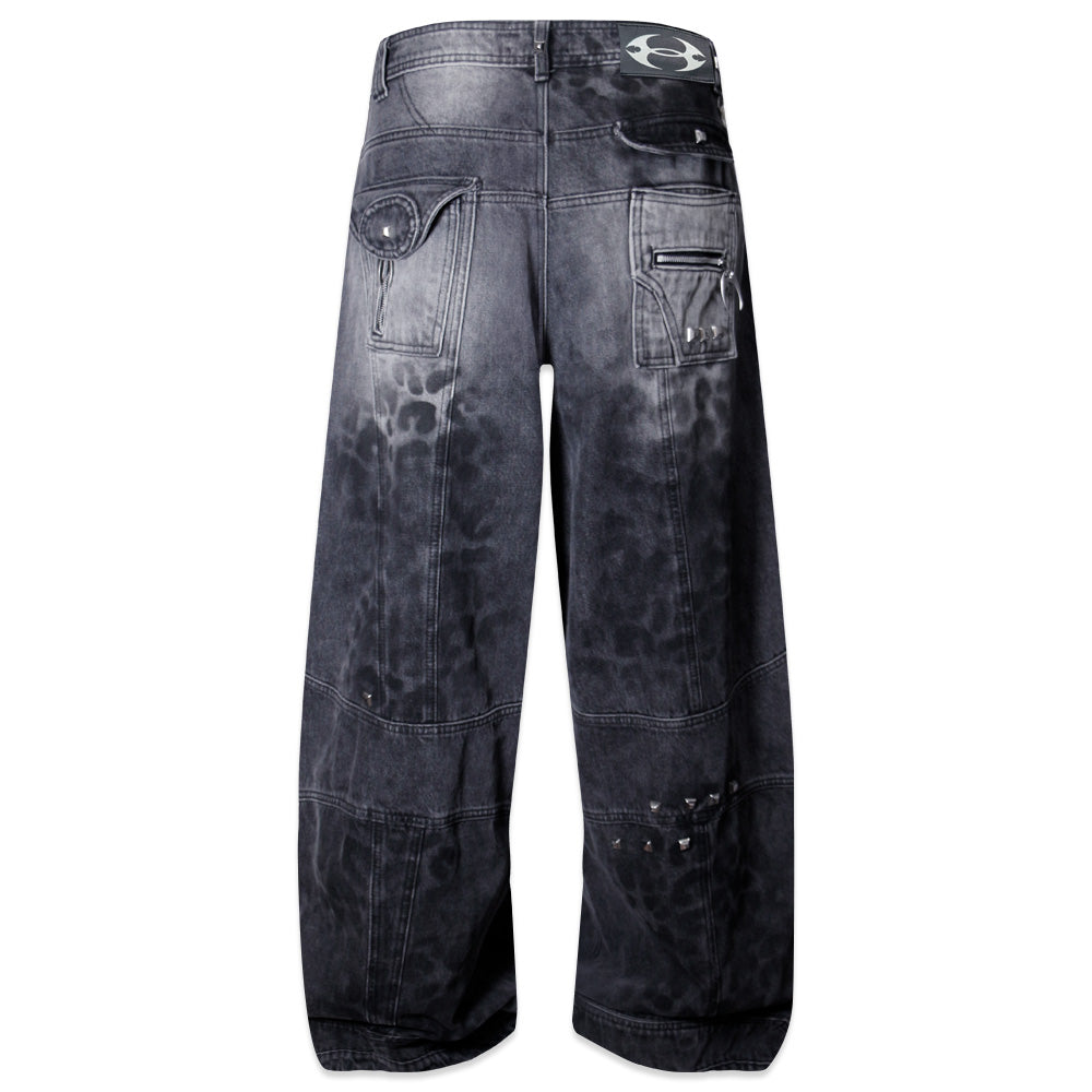 Leopard Waxed Gray Baggy Jeans