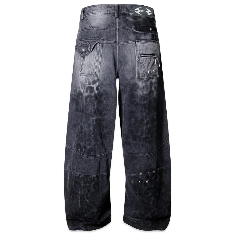 Leopard Waxed Grey Baggy Jeans - COZY WORLDWIDE - VENTURER