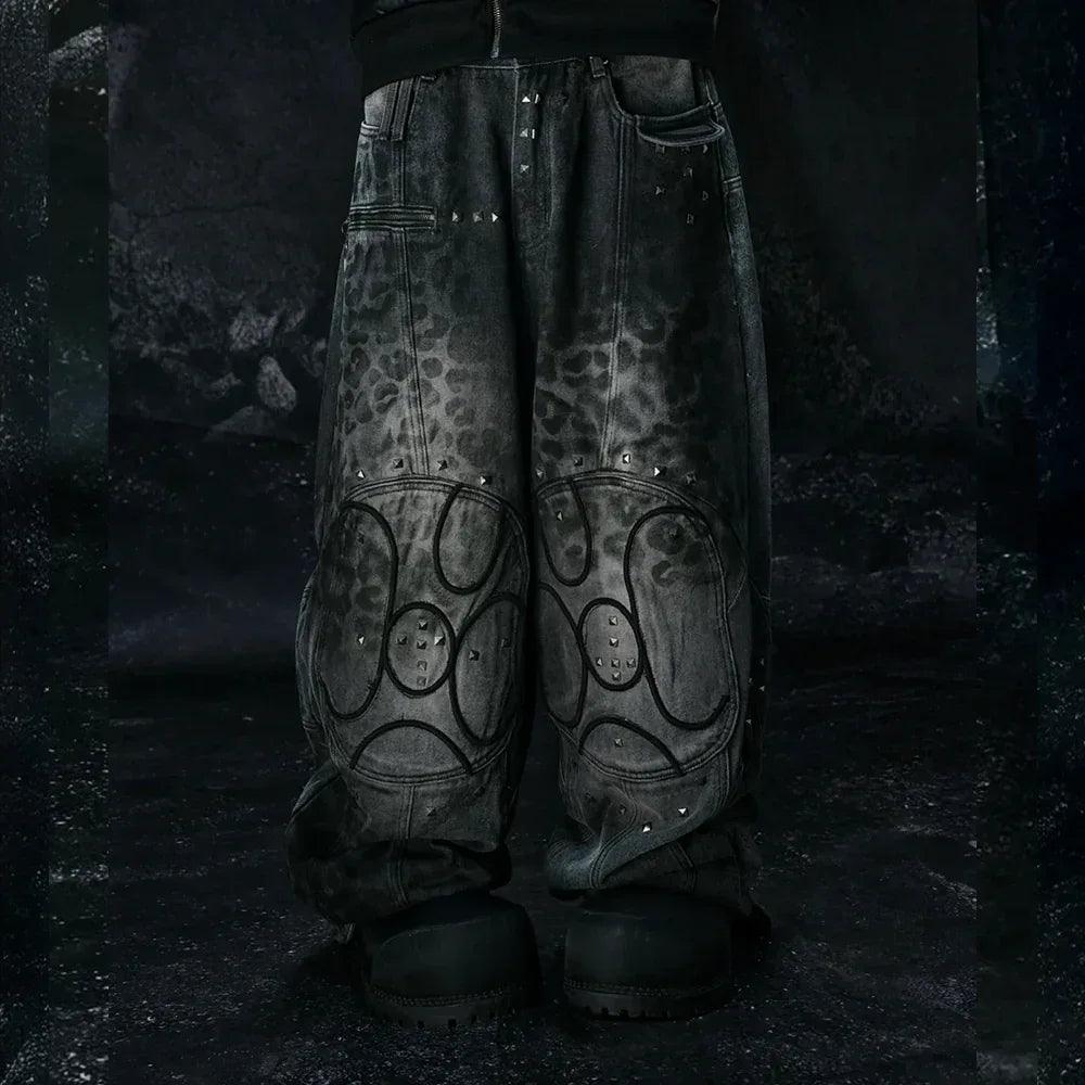 Leopard Waxed Grey Baggy Jeans - COZY WORLDWIDE - VENTURER