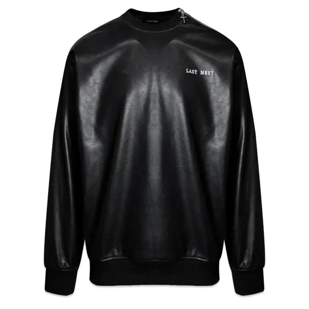 LAST NEST(ラストネスト)商品ページ - Faux Leather Crewneck - Black 