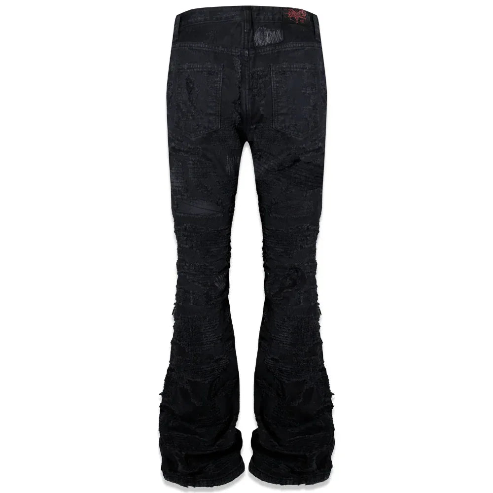 Multiple Boro Destroyed Flared Jeans - EMOstanceclub - VENTURER