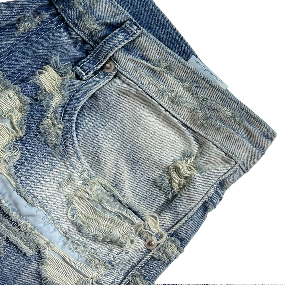 Multiple Boro Destroyed Flared Jeans