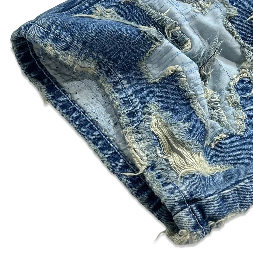 Multiple Boro Destroyed Flared Jeans - EMOstanceclub - VENTURER