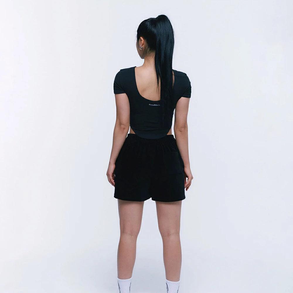 B CHROME VELOUR SHORTS