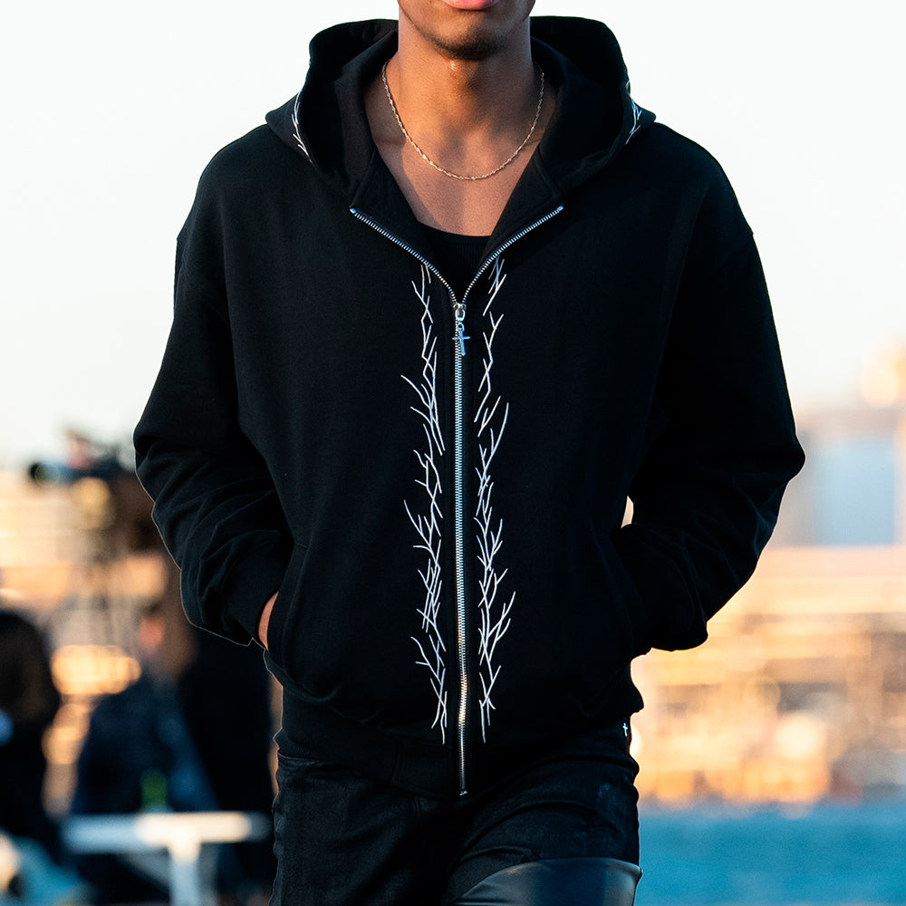 Stick Embroidery Zip Hoodie