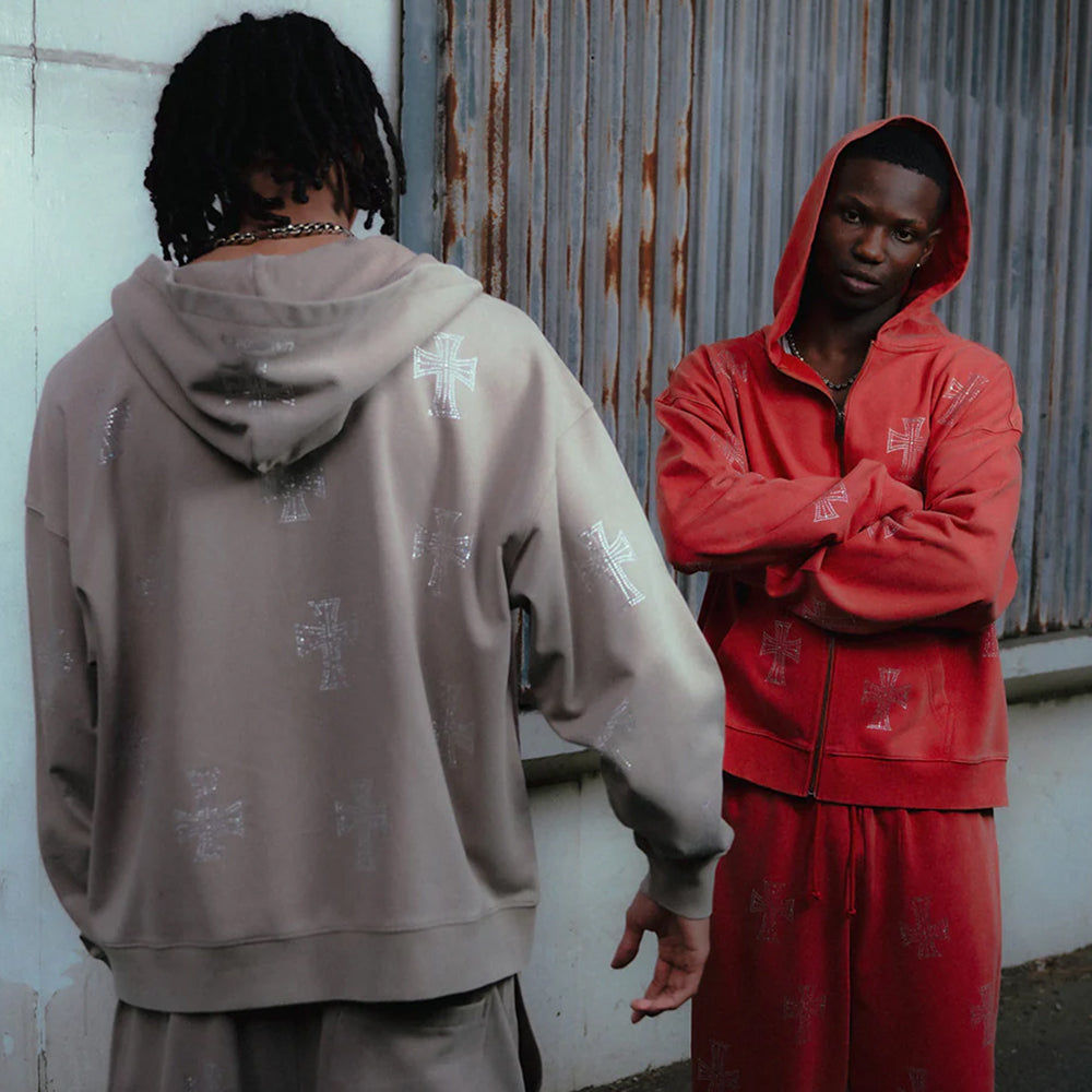 Outline Cross Rhinestone Sweatpants - UNKNOWN LONDON - VENTURER