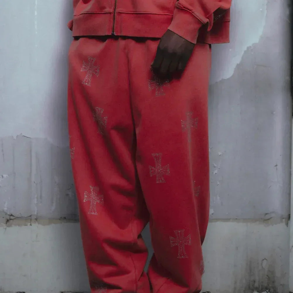 Outline Cross Rhinestone Sweatpants - UNKNOWN LONDON - VENTURER