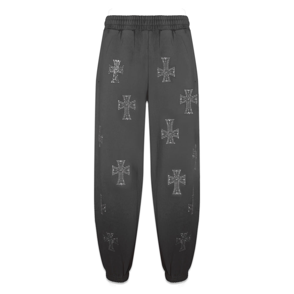 Outline Cross Rhinestone Sweatpants