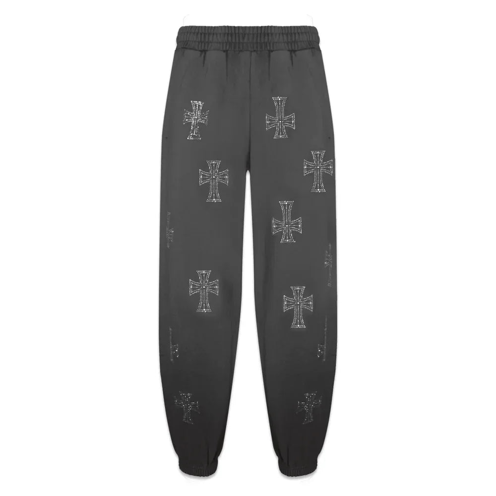 Outline Cross Rhinestone Sweatpants - UNKNOWN LONDON - VENTURER
