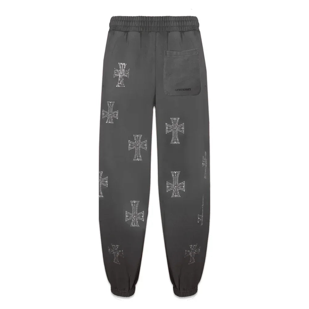 Outline Cross Rhinestone Sweatpants - UNKNOWN LONDON - VENTURER