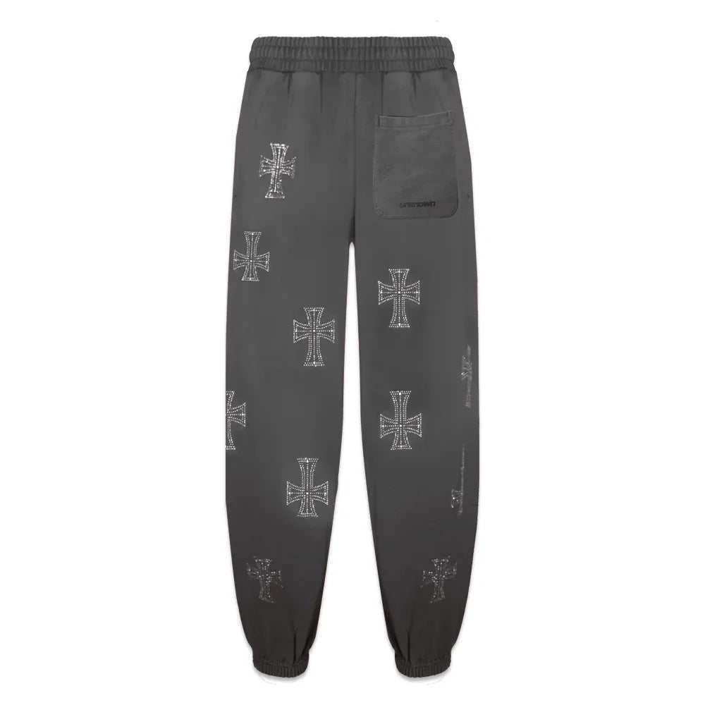 Outline Cross Rhinestone Sweatpants - UNKNOWN LONDON - VENTURER