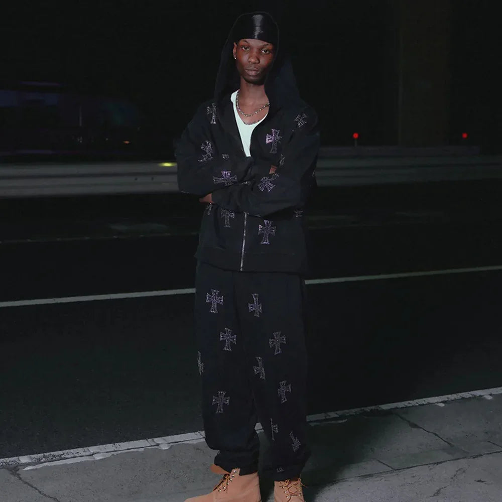 Outline Cross Rhinestone Sweatpants - UNKNOWN LONDON - VENTURER