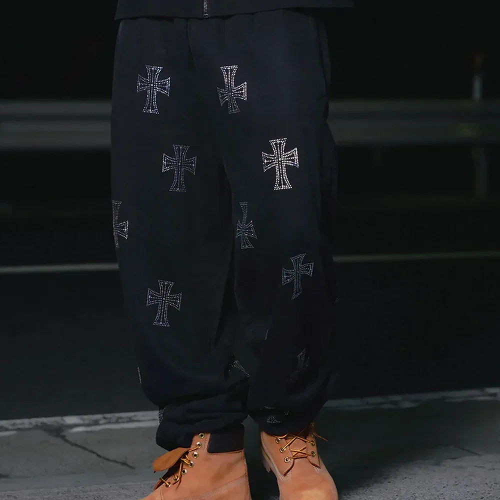 Outline Cross Rhinestone Sweatpants - UNKNOWN LONDON - VENTURER
