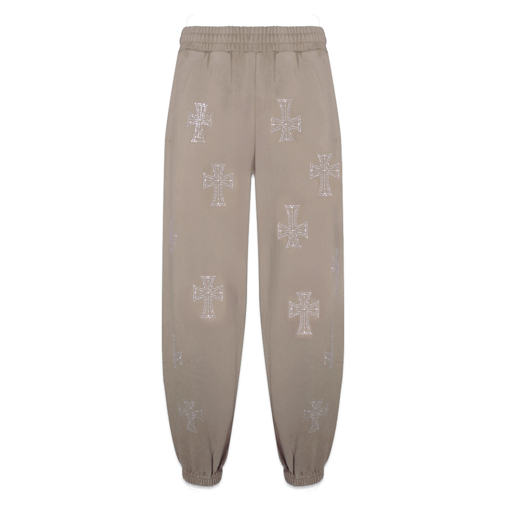 Outline Cross Rhinestone Sweatpants