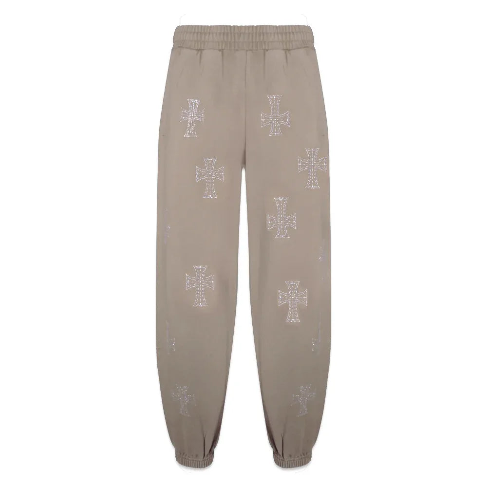 Outline Cross Rhinestone Sweatpants - UNKNOWN LONDON - VENTURER
