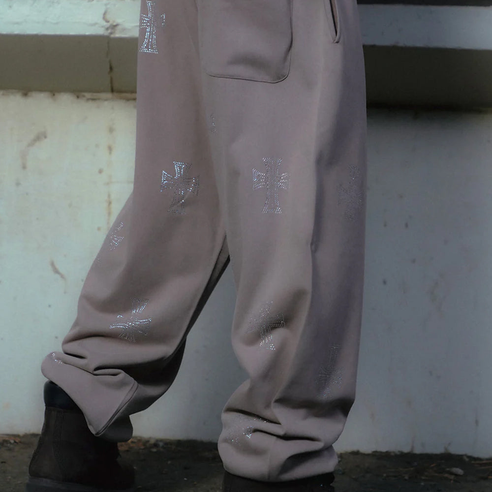 Outline Cross Rhinestone Sweatpants