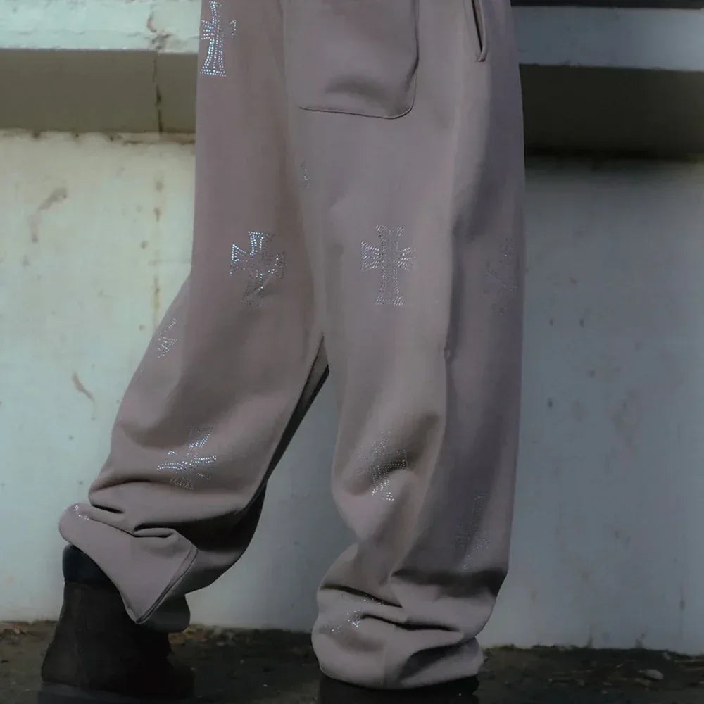 Outline Cross Rhinestone Sweatpants - UNKNOWN LONDON - VENTURER