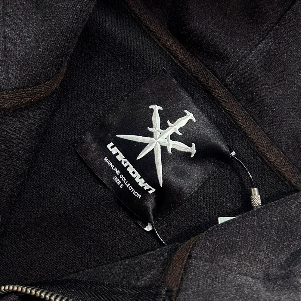 Outline Cross Rhinestone Zip Hoodie