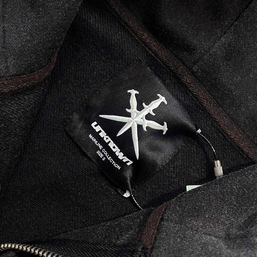 Outline Cross Rhinestone Zip Hoodie - UNKNOWN LONDON - VENTURER