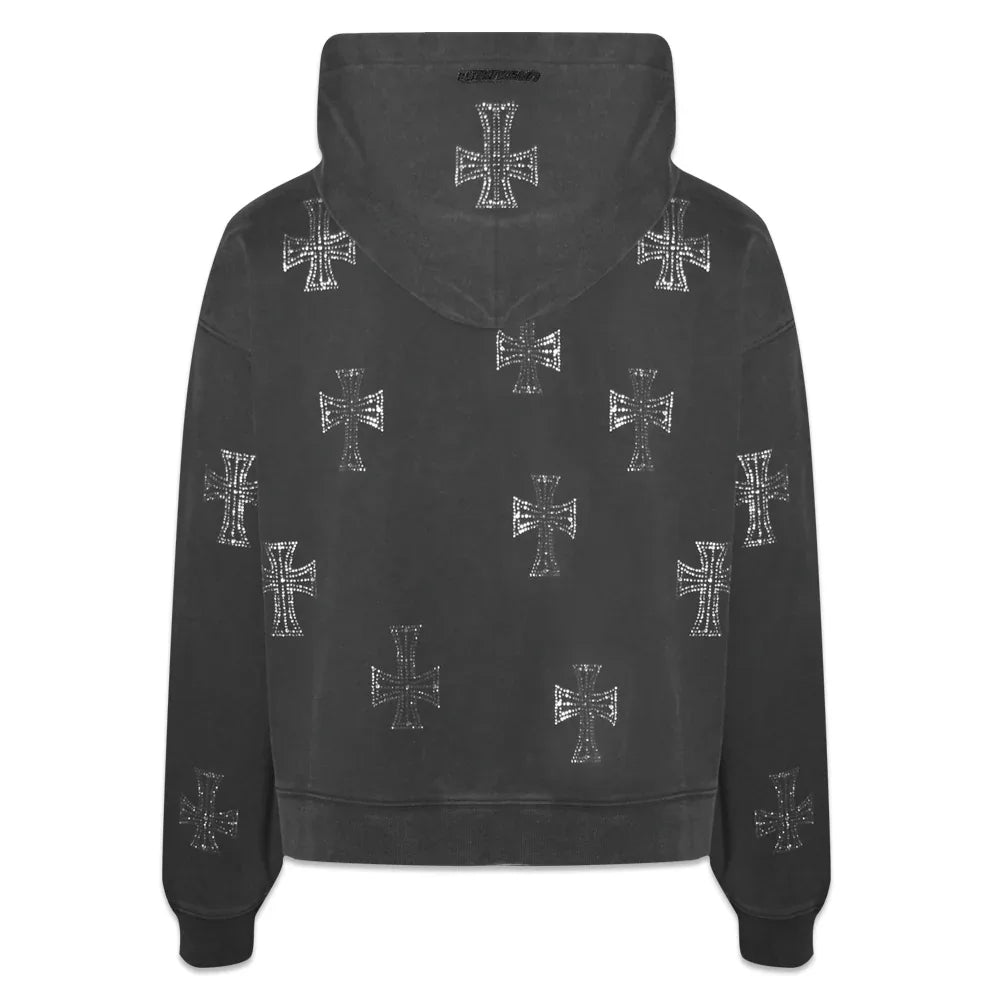 Outline Cross Rhinestone Zip Hoodie - UNKNOWN LONDON - VENTURER