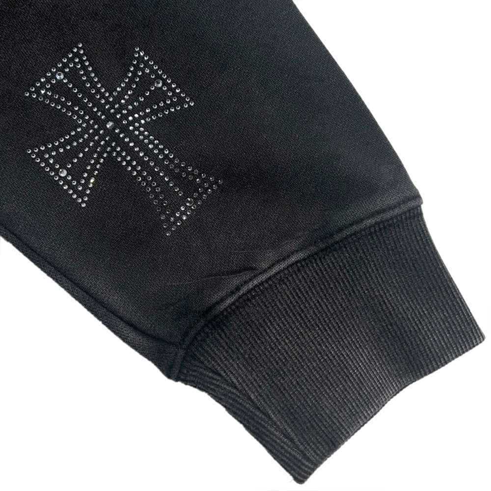 Outline Cross Rhinestone Zip Hoodie