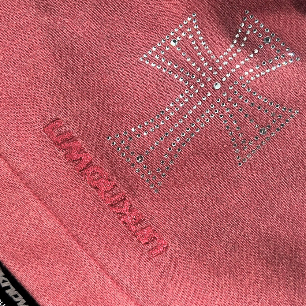 Outline Cross Rhinestone Zip Hoodie