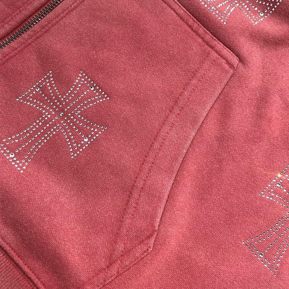 Outline Cross Rhinestone Zip Hoodie - UNKNOWN LONDON - VENTURER