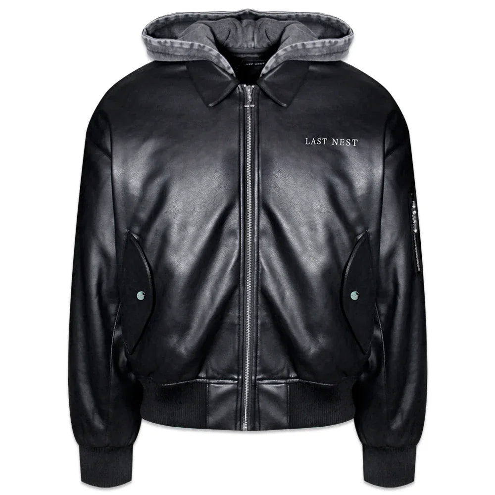 Hooded Faux Leather Flight Jacket - LAST NEST - VENTURER