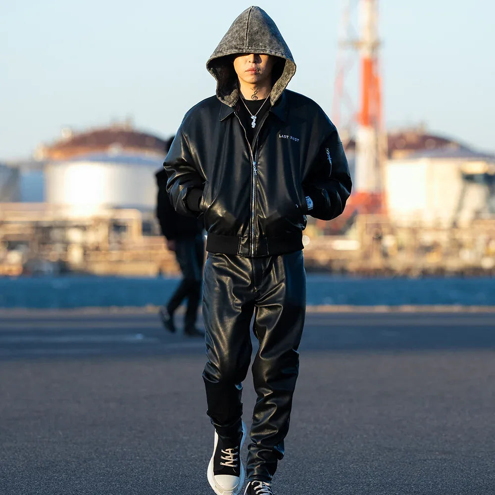 Hooded Faux Leather Flight Jacket - LAST NEST - VENTURER