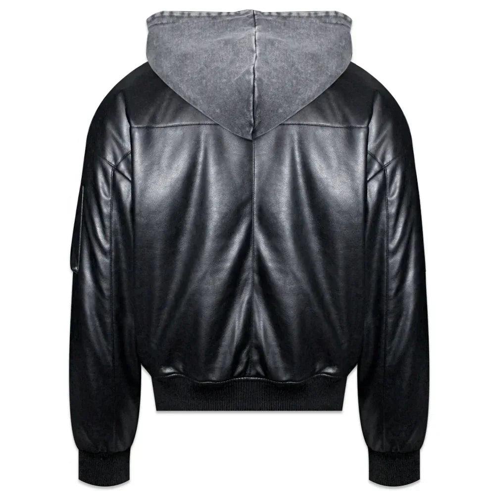 Hooded Faux Leather Flight Jacket - LAST NEST - VENTURER