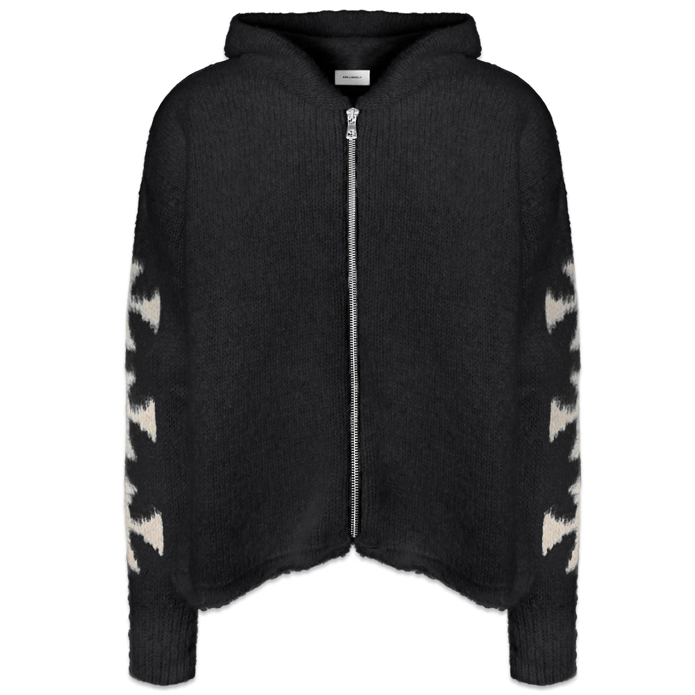 Raglan Brushed Cross Zip Knit Hoodie