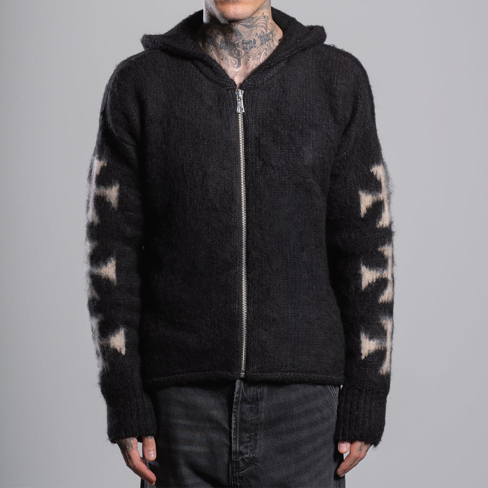 Raglan Brushed Cross Zip Knit Hoodie