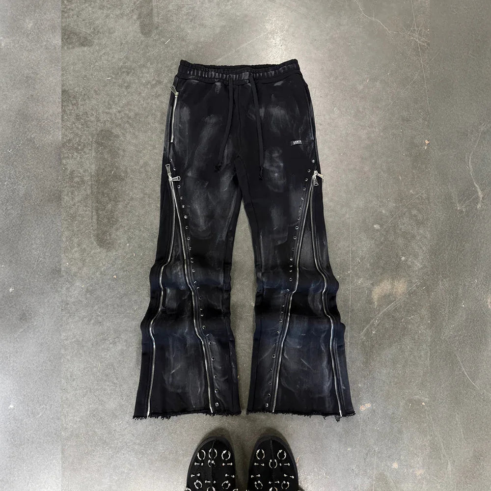 Black Diamond Triple Zip Flared Sweatpants - DEMIK EXCLUSIVES - VENTURER