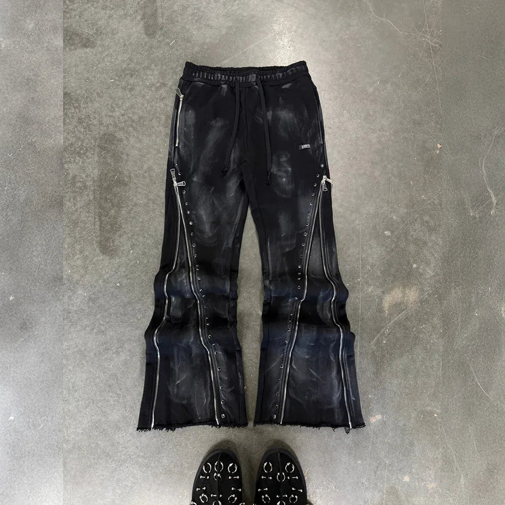 Black Diamond Triple Zip Flared Sweatpants - DEMIK EXCLUSIVES - VENTURER