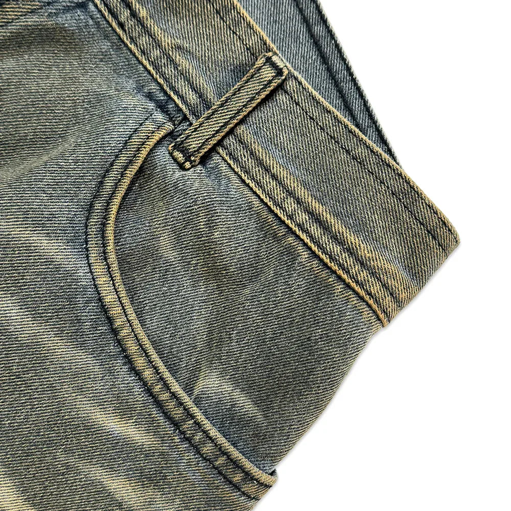 Embossed Wave Washing Wide Denim Pants - BLR BLUER - VENTURER