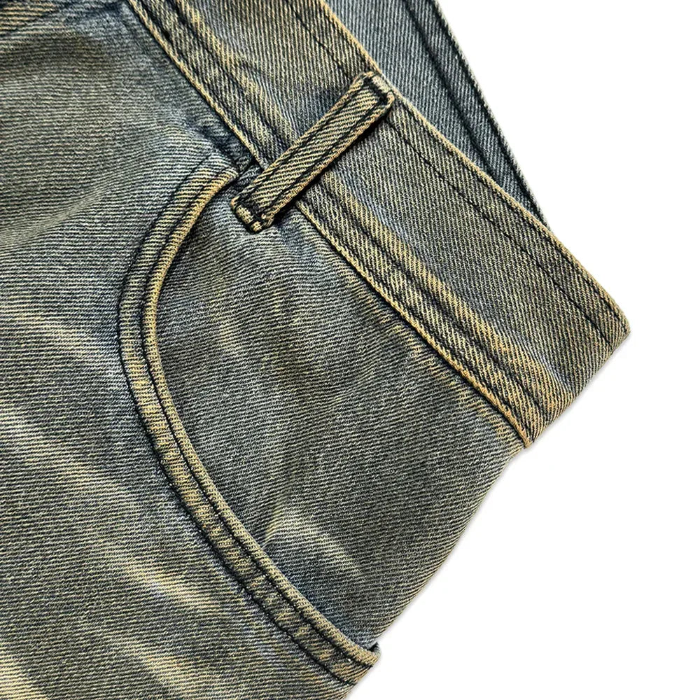 Embossed Wave Washing Wide Denim Pants - BLR BLUER - VENTURER
