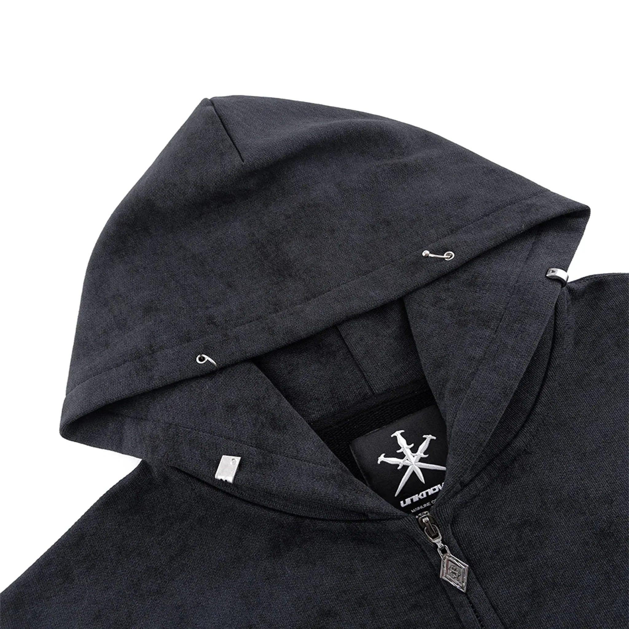 Dagger Cross Leather Patch Zip Hoodie - UNKNOWN LONDON - VENTURER