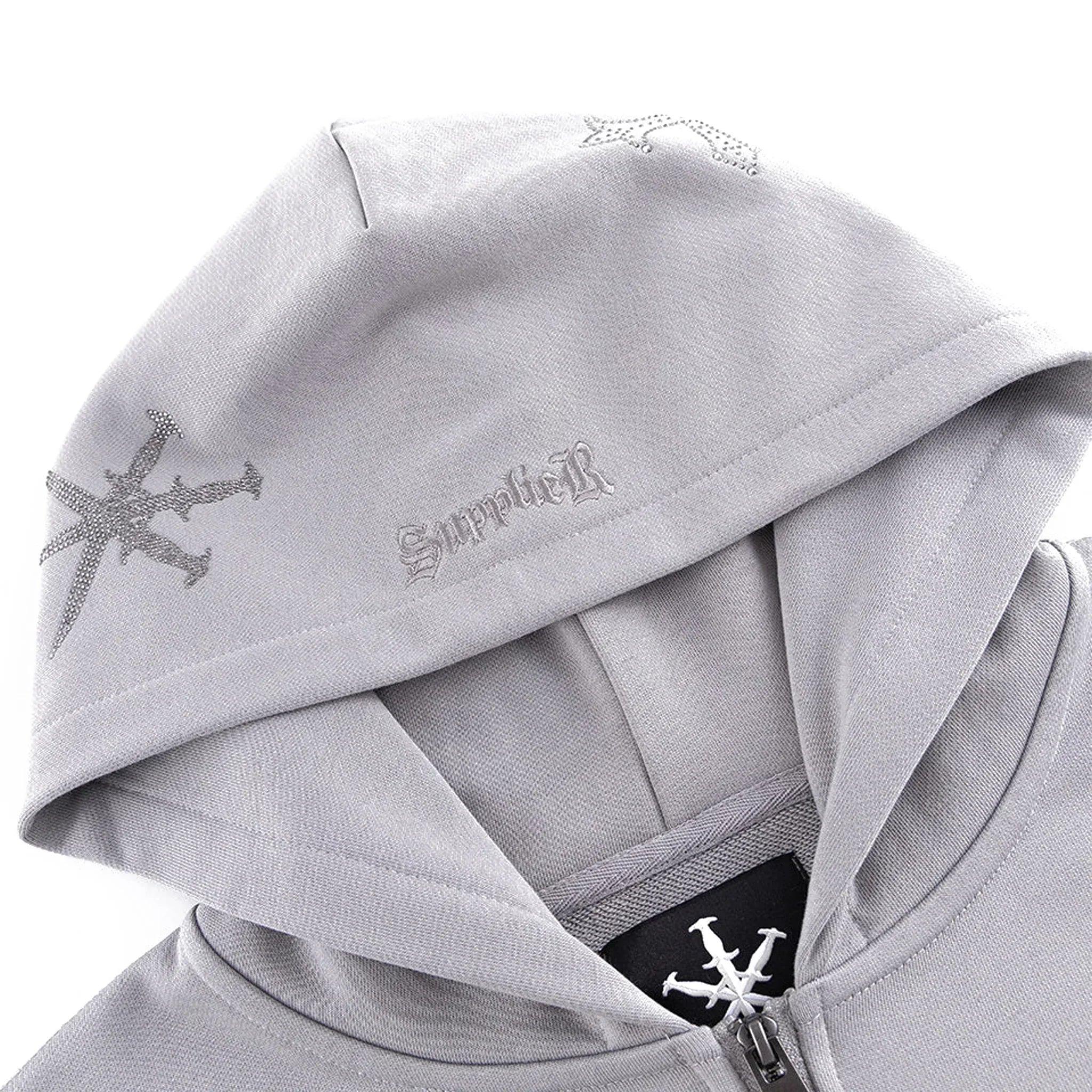 Dagger Cross Rhinestone Zip Hoodie - UNKNOWN LONDON - VENTURER