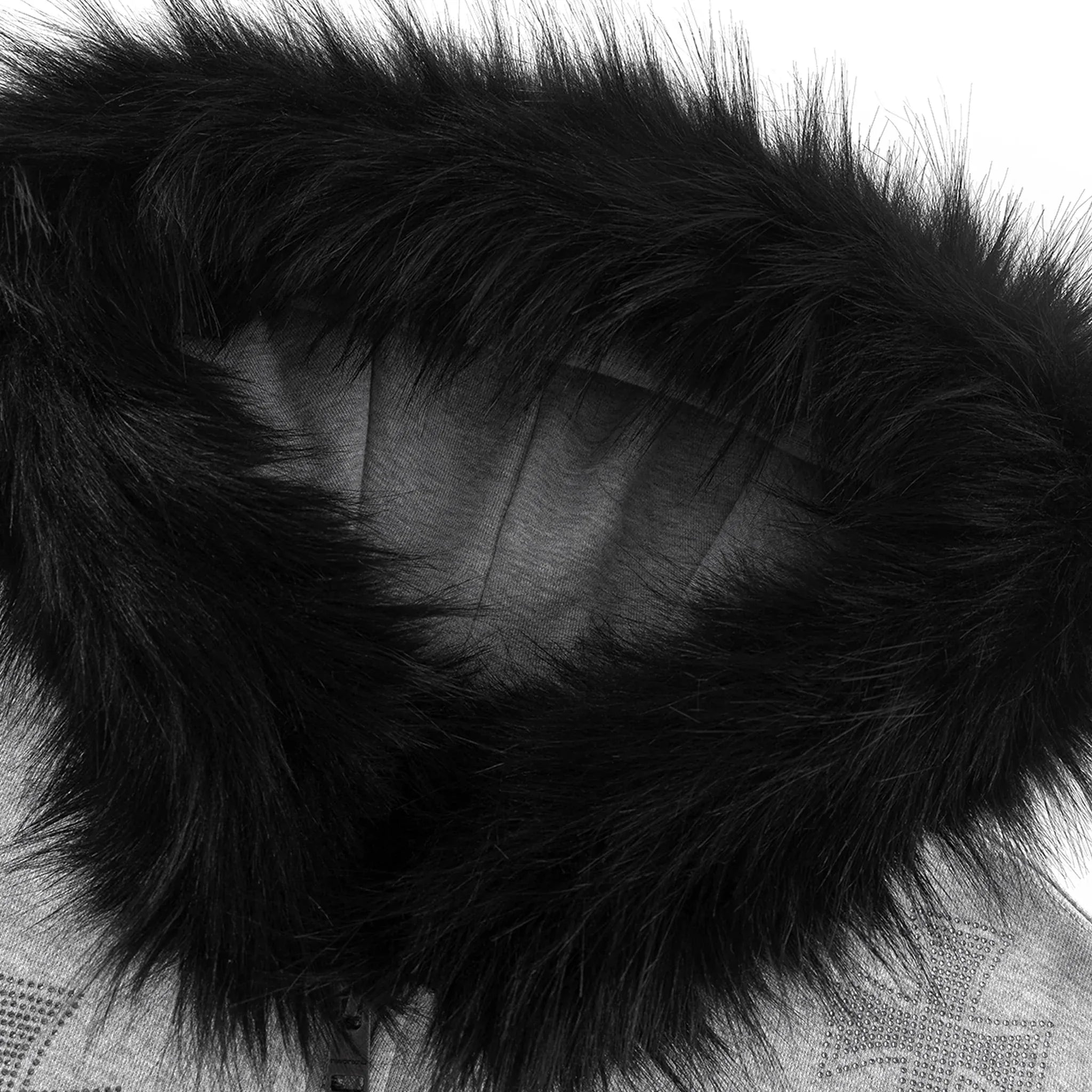 Cross Rhinestone Faux Fur Zip Hoodie - UNKNOWN LONDON - VENTURER