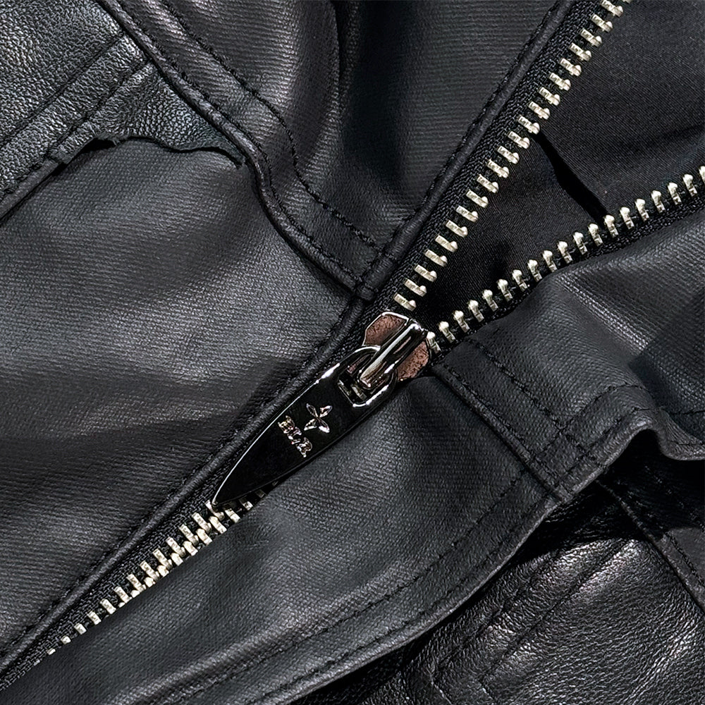 Lambskin Coated Denim Mixed Long Coat