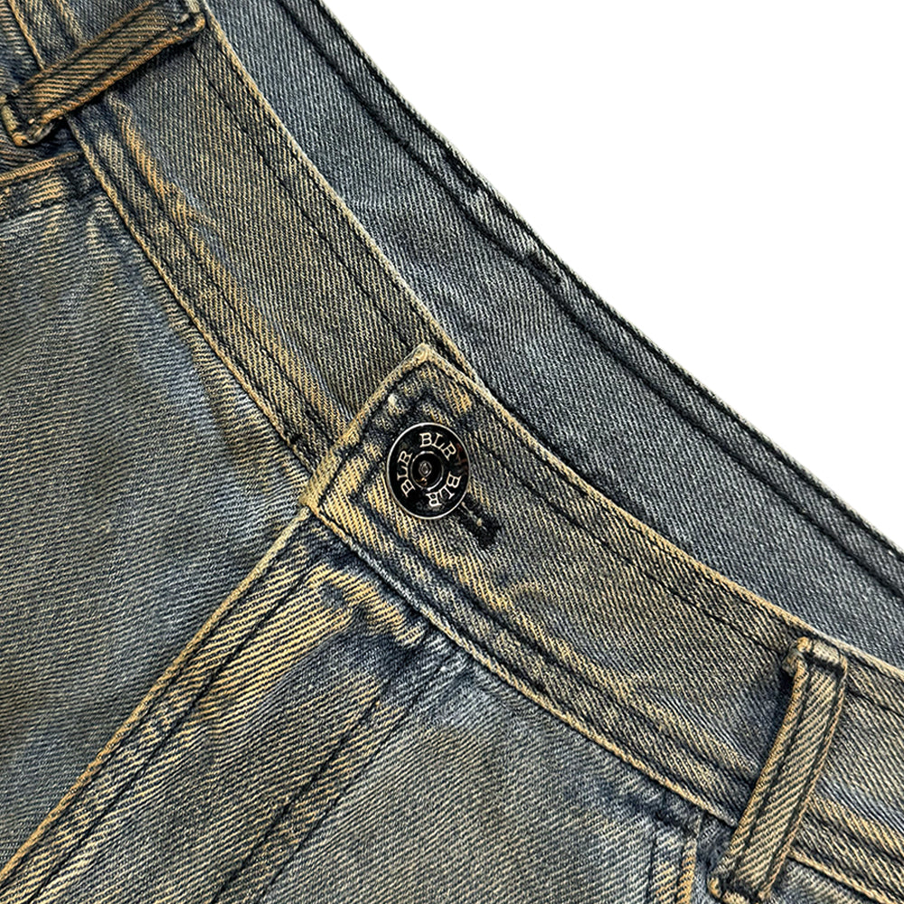 Embossed Wave Washing Wide Denim Pants