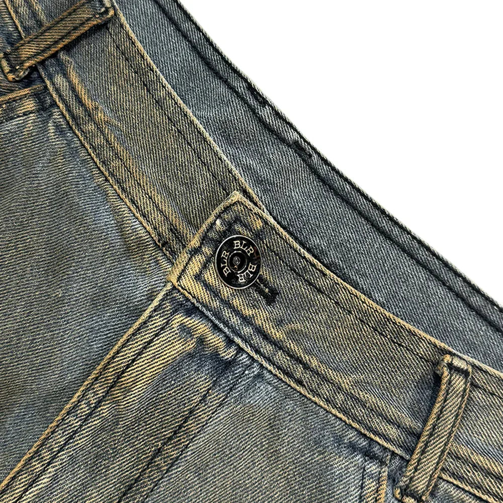 Embossed Wave Washing Wide Denim Pants - BLR BLUER - VENTURER