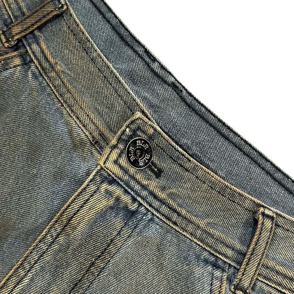 Embossed Wave Washing Wide Denim Pants - BLR BLUER - VENTURER