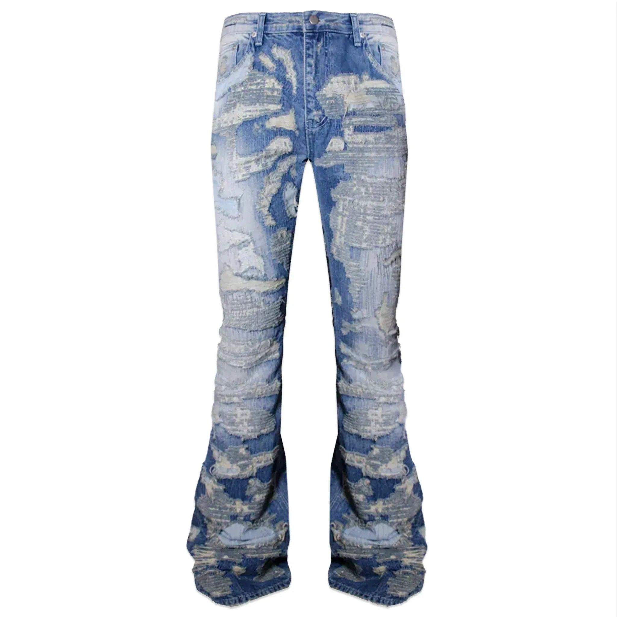 Multiple Boro Destroyed Flared Jeans - EMOstanceclub - VENTURER